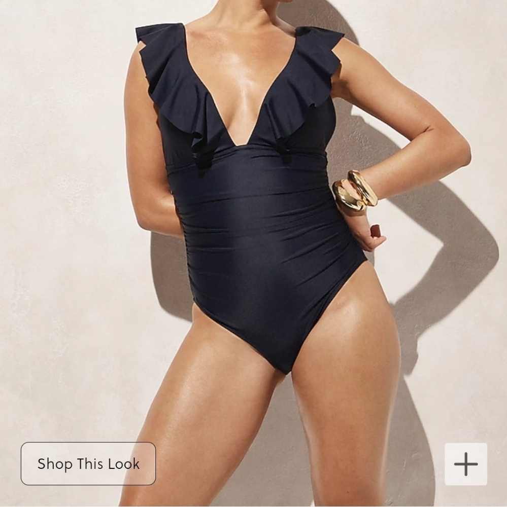 Ruched ruffle one-piece swimsuit